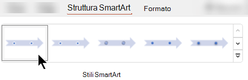 Nella scheda Struttura SmartArt è possibile usare gli stili SmartArt per selezionare una forma, un colore e gli effetti per l'elemento grafico.