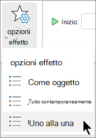 Menu Opzioni effetto nella scheda Animazioni di PowerPoint.
