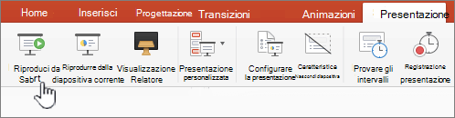 Pulsante Riproduci dalla schermata Start della presentazione