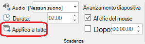 Comando Applica a tutte nella scheda Transizioni di PowerPoint