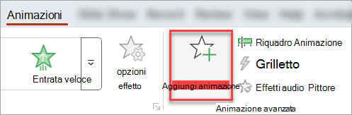 Pulsante Aggiungi animazione nella scheda Animazioni.