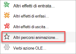 Dove trovare altri percorsi animazione oltre a quelli del menu Aggiungi animazione.