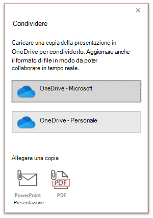 Screenshot che mostra la schermata di collaborazione in PowerPoint