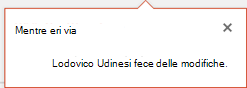 Screenshot che mostra il messaggio banner