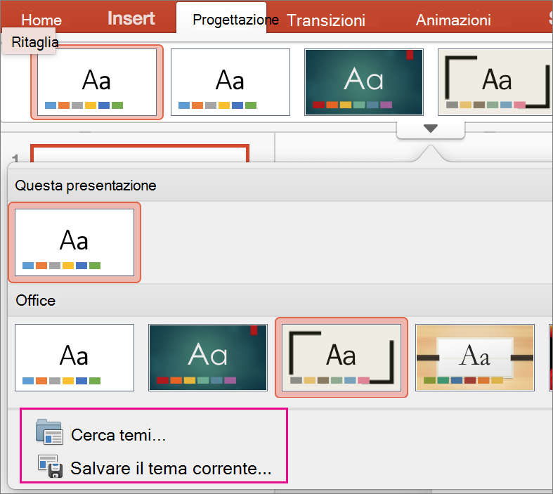 Salva tema corrente in PowerPoint per Mac