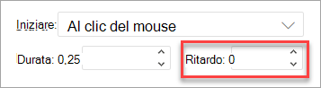 Campo Ritardo quando si applica un'animazione in PowerPoint sul web.