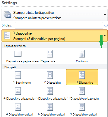 Screenshot che mostra il layout per la stampa degli stampati