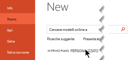 In Nuovo file > selezionare l'opzione Personalizzato per visualizzare i modelli personali