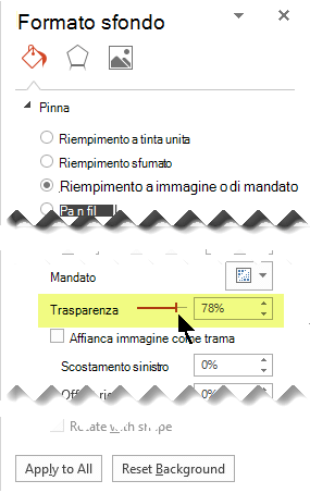 Trascinare la barra Trasparenza per modificare l'immagine