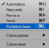 Scegliere puntatore laser dal menu a comparsa