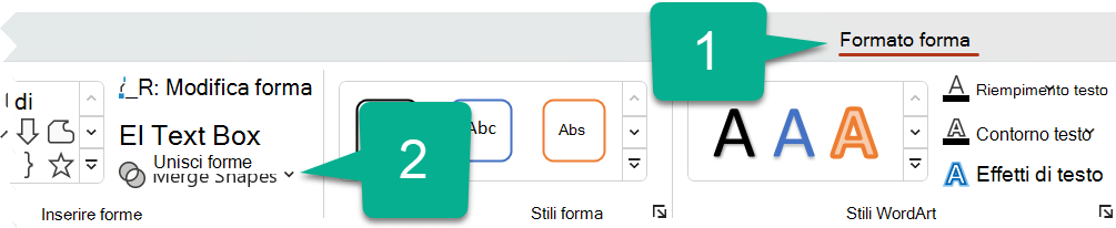 Nella scheda Formato forma selezionare Unisci forme.