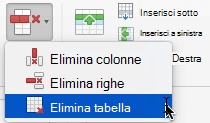 Comando Elimina colonna