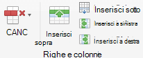Pulsanti sulla barra multifunzione per la modifica di righe e colonne della tabella