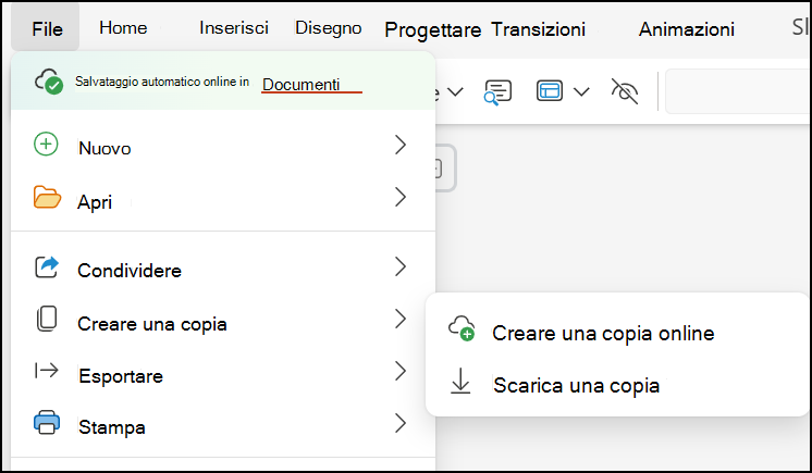 Usare Scarica una copia per salvare la presentazione nel computer
