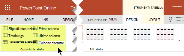È possibile aggiungere stili di ombreggiatura a determinate righe o colonne di una tabella.