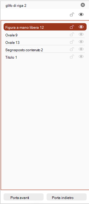 Screenshot del riquadro di selezione in PowerPoint per Mac.