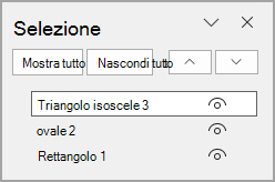 Riquadro di selezione con tre oggetti in ordine di inserimento