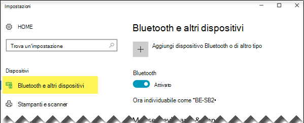 Assicurati che l'opzione Bluetooth & altri dispositivi sia selezionata sul lato sinistro