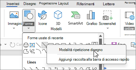 Schermata della modalità disegno di Blocco forme