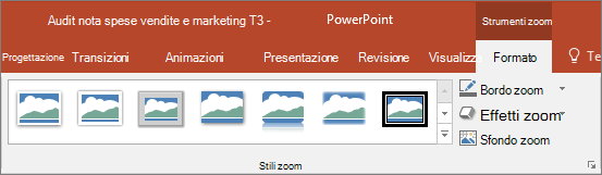 Stili anteprima ed effetti che è possibile scegliere nella scheda Formato in PowerPoint.