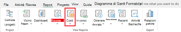 Pulsante Costi nella scheda Report