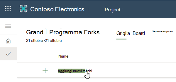 Selezione Aggiungi nuova attività in Project