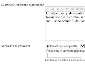 Descrizione condizione di attivazione e Condizione di attivazione