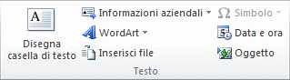 Scheda Inserisci Gruppo Testo con il comando WordArt