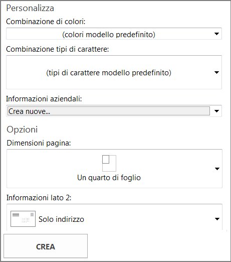 Opzioni dei modelli di cartolina per i modelli predefiniti di Publishers.
