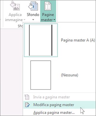 Screenshot dell'elenco a discesa Modifica pagine master in Publisher.
