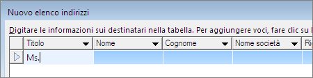 Casella Nuovo elenco indirizzi