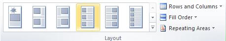 Opzioni di layout dell'area unione