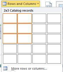 Righe e colonne di layout delle pagine del catalogo