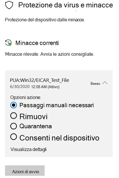 Azioni che è possibile eseguire quando Sicurezza di Windows ha rilevato un'app potenzialmente indesiderata