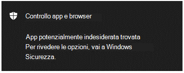 Un'app & notifica di controllo browser che informa il cliente che è stata trovata un'app potenzialmente indesiderata.