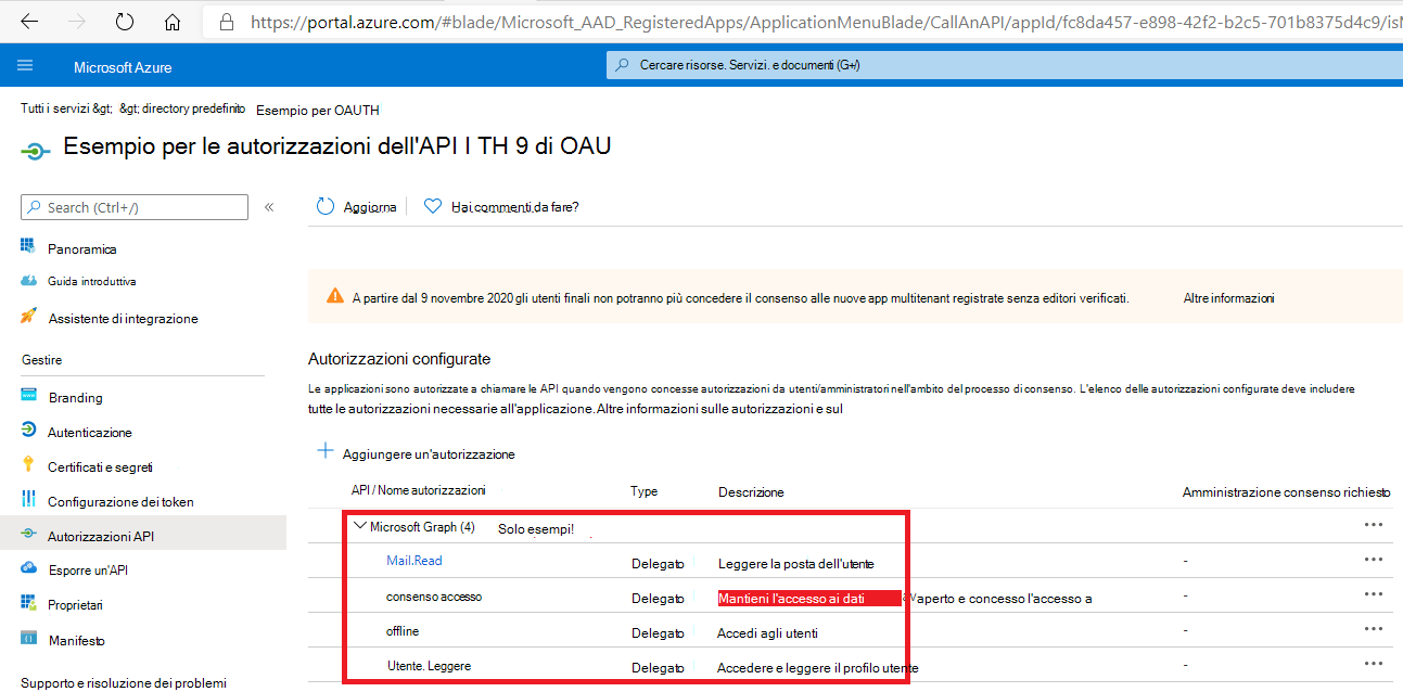 Azure ambiti di autorizzazione per le app di Active Directory