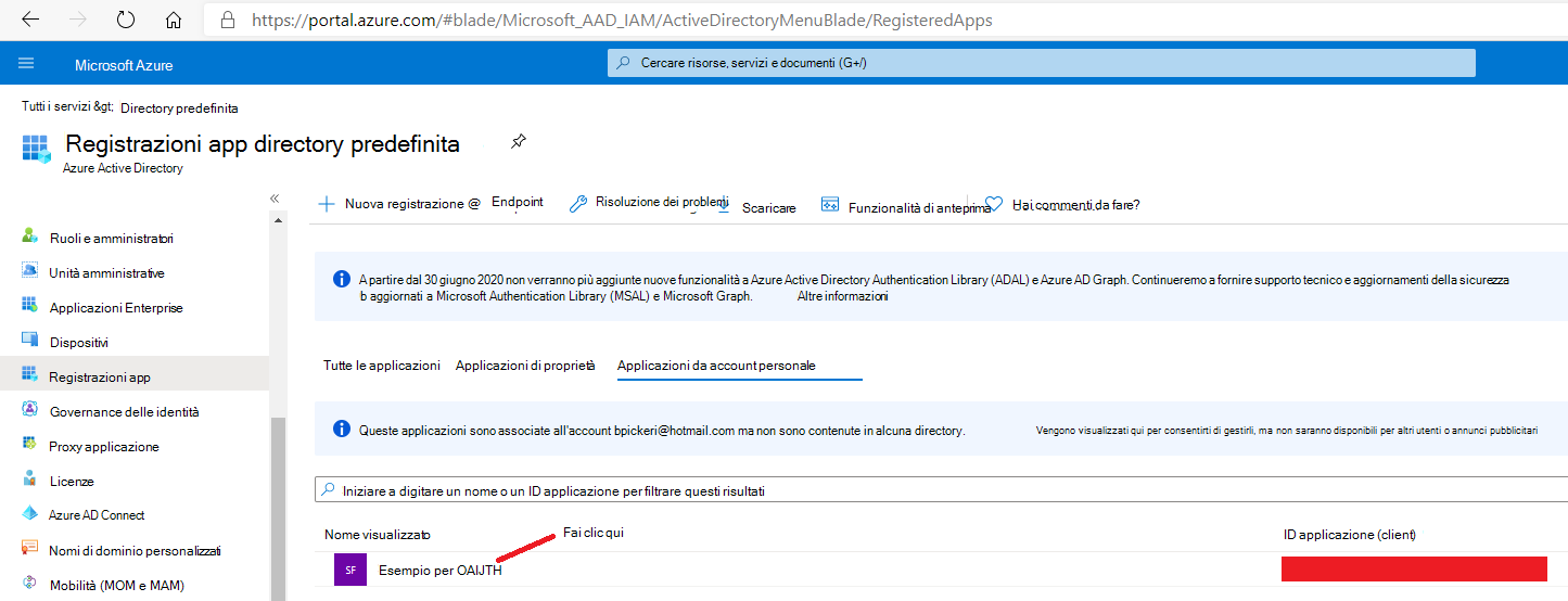 Azure Active Directory - Registrazioni app