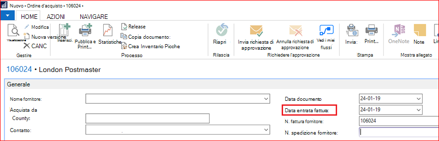 Crea ordine d'acquisto