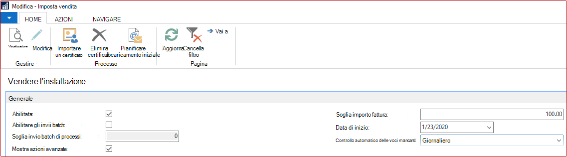 Modificare la configurazione di SII