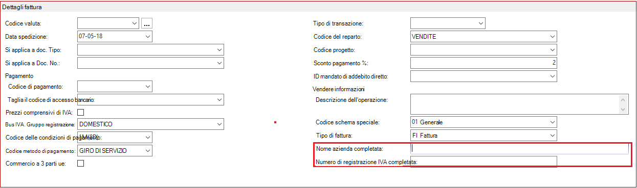 Dettagli fattura