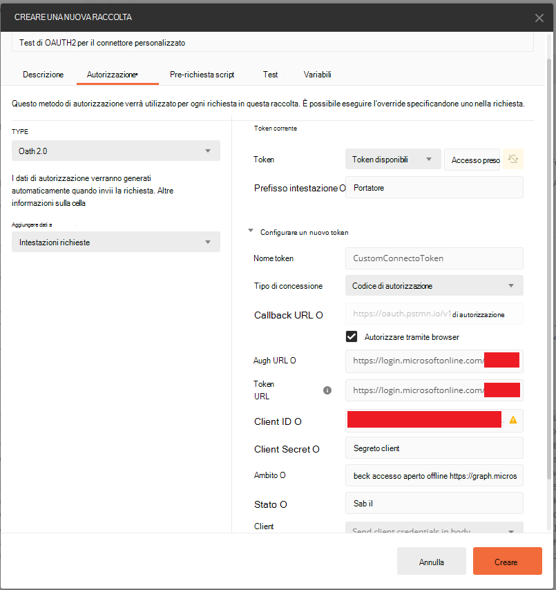 Crea raccolta postman