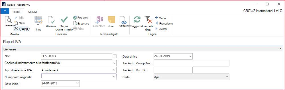 Screenshot di un nuovo report sull'IVA