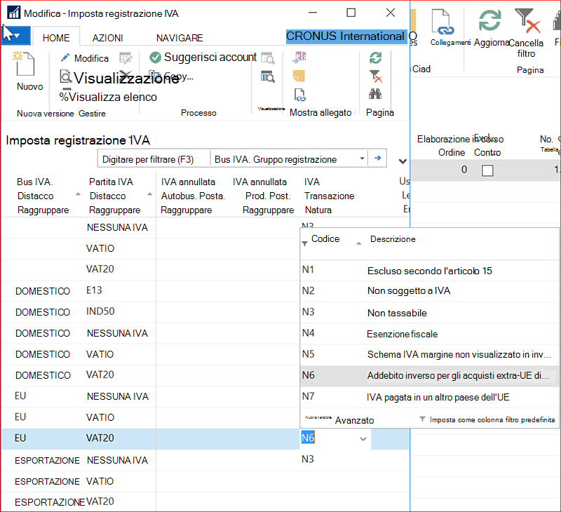 Schermata della finestra Impostazione registrazione IVA