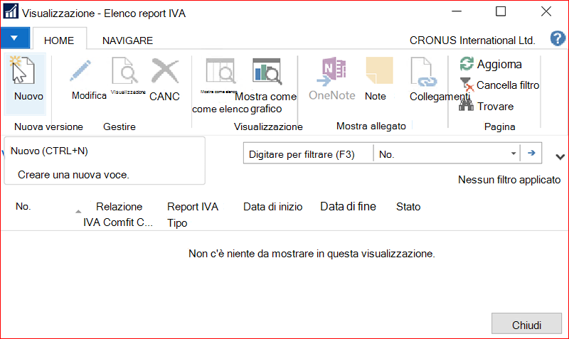 Screenshot della finestra Elenco report IVA