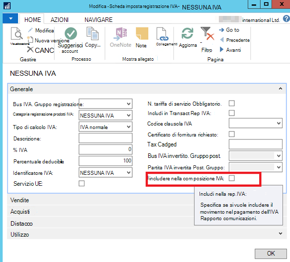 Screenshot della modifica di una scheda di setup della registrazione IVA