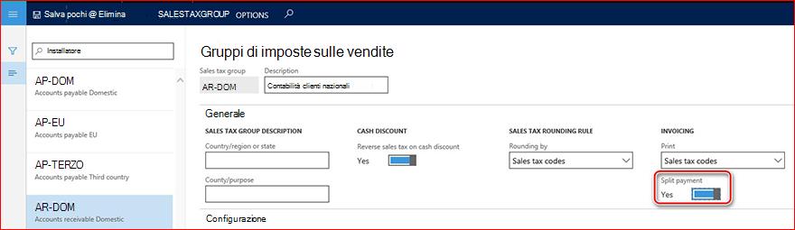 Questa immagine mostra come abilitare il parametro di pagamento Split.