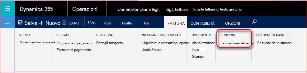 Questa immagine mostra come trovare la funzionalità Fatturazione con credito.