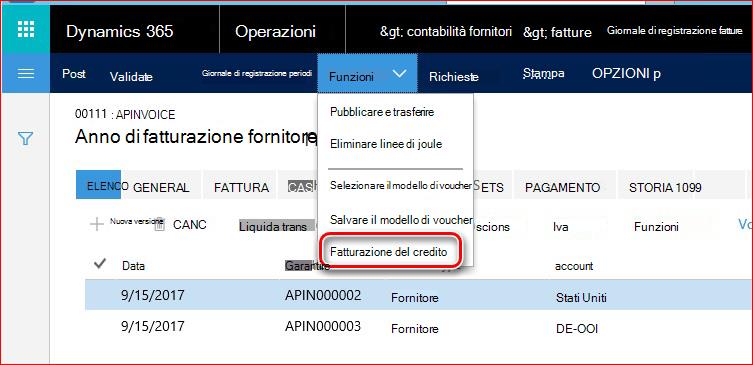 Questa immagine mostra come trovare la funzionalità Fatturazione con credito.