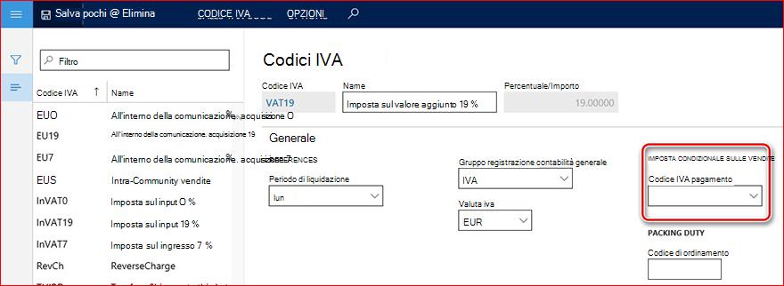 Questa immagine mostra il campo Codice tipo di vendita pagamento.