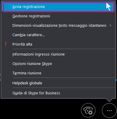 Durante la riunione di Skype for Business, fare clic su Avvia registrazione
